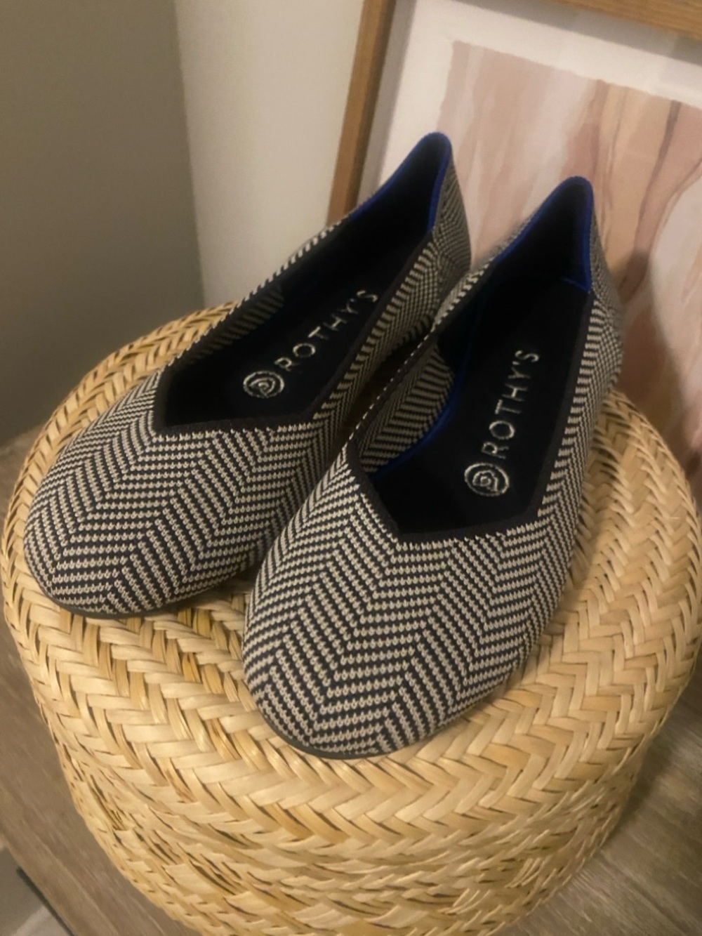 Rothy's Black & White Herringbone Round-Toe Flats